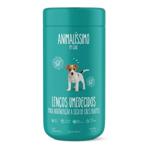 Lenços Umidecidos para Higienização a Seco de Cães e Gatos Filhotes Animalissimo 75 un