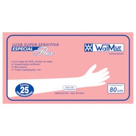 Luva Super Sensitiva Especial Flex Walmur Inseminação Artificial Ambidestra  80 cm 25 Un