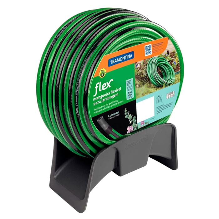 Mangueira Flex Verde Jardim Tramontina PVC 4 Camadas com Engate Rosqueado, Esguicho e Suporte 79326/250