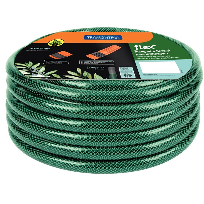 Mangueira Flex Verde Tramontina em PVC 3 Camadas com Engate Rosqueado e Esguicho 79172/250