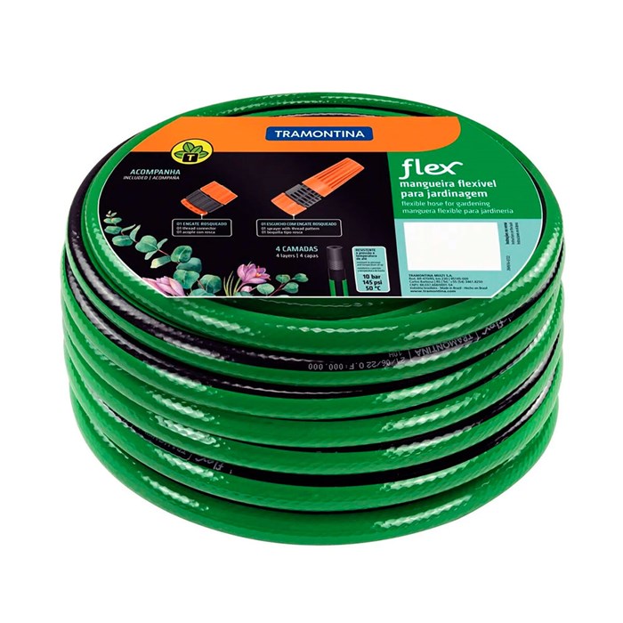 Mangueira Flex Verde Tramontina em PVC 4 Camadas com Engate Rosqueado e Esguicho 79167/100