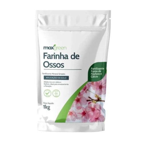 MaxGreen Farinha de Osso Fetilizante Mineral Fonte de Fósforo e Cálcio 1 kg