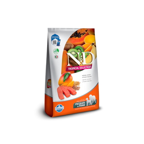 N&D Tropical para Cães Adultos de Raças Médias e Grandes Sabor Salmão, Cereais e Frutas Tropicais 10,1Kg