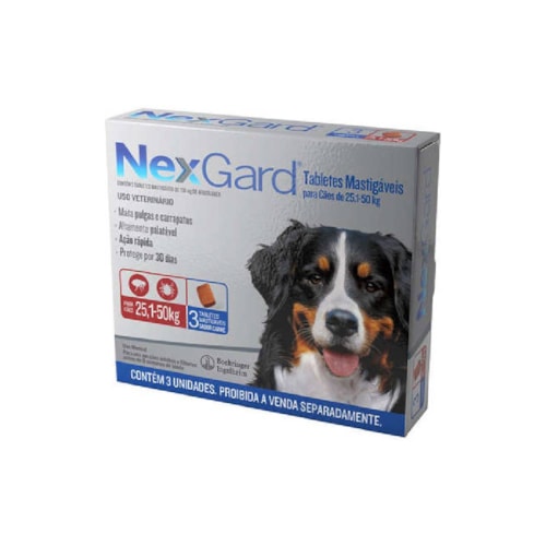 NexGard Antipulgas e Carrapatos para Cães de 25,1 a 50 Kg - 3 Tabletes