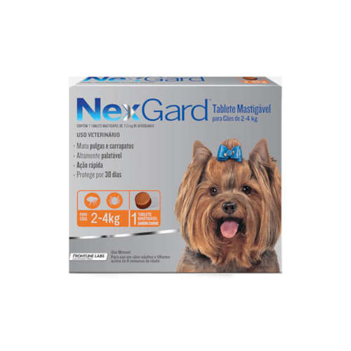 NexGard Antipulgas e Carrapatos para Cães de 2kg a 4kg - 1 Tablete