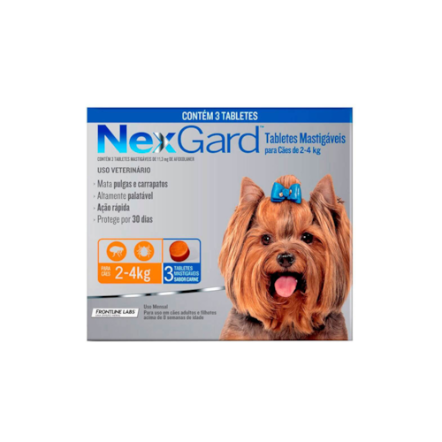 NexGard Antipulgas e Carrapatos para Cães de 2kg a 4kg - 3 Tabletes