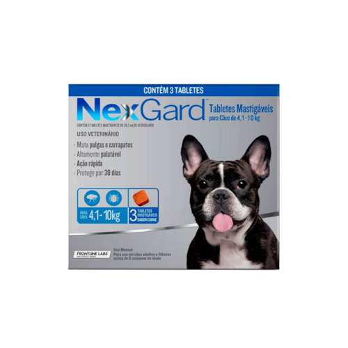NexGard Antipulgas e Carrapatos para Cães de 4,1 a 10kg - 3 Tabletes