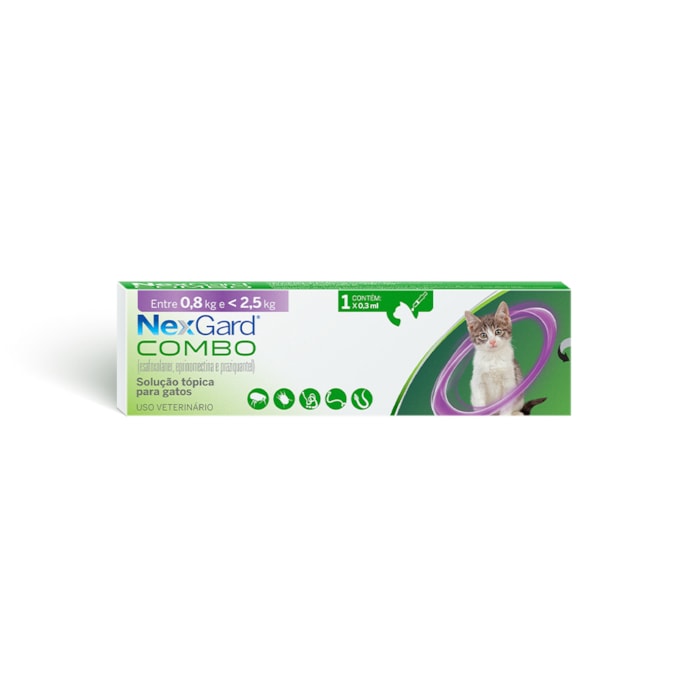 NexGard Combo Antipulgas, Sarna e Vermes Gatos até 2,5 kg 0,3 ml - 1 Tab