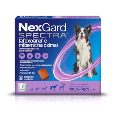 NexGard Spectra Antiparasitário para Cães de 15,1 a 30 kg - 1 Tablete
