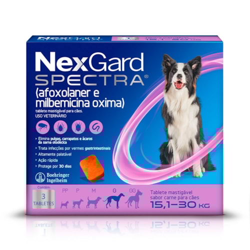 NexGard Spectra Antiparasitário para Cães de 15,1 a 30kg - 3 Tabletes