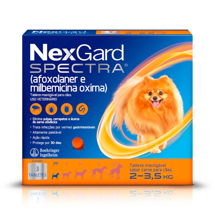 NexGard Spectra Antiparasitário para Cães de 2 a 3,5kg - 3 Tab