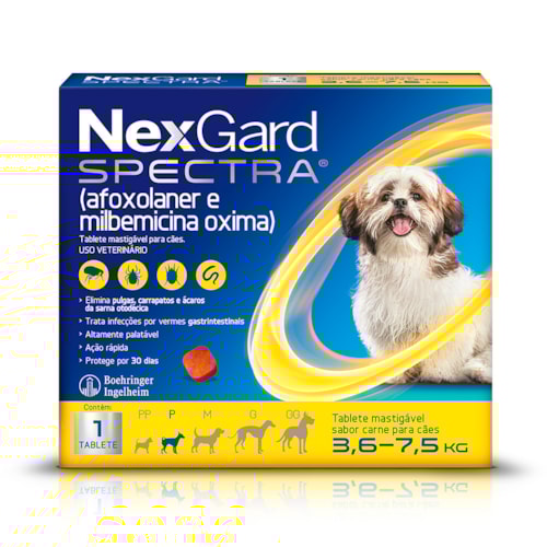 NexGard Spectra Antiparasitário para Cães de 3,6 a 7,5 kg - 1 Tablete