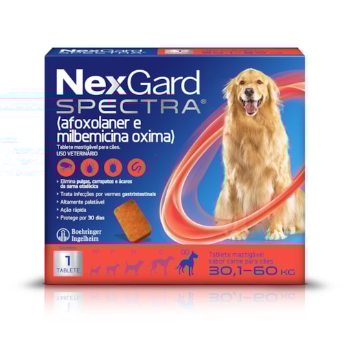 NexGard Spectra Antiparasitário para Cães de 30,1 a 60  kg - 1 Tablete