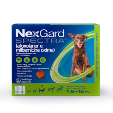 NexGard Spectra Antiparasitário para Cães de 7,6 a 15kg - 3 Tabletes