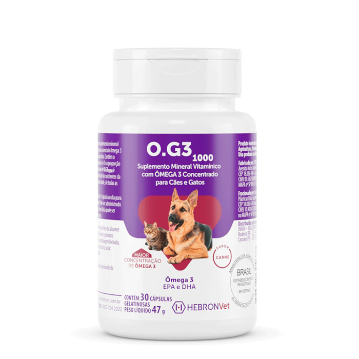 O.G3 1000 Suplemento com Ômega 3 Concentrado para Cães e Gatos 30 Cápsulas