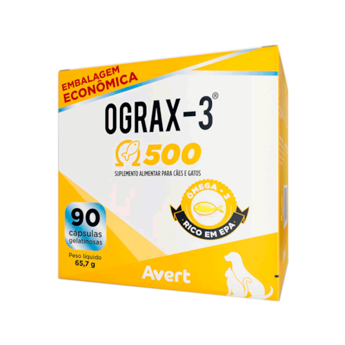 Ograx-3 500mg Suplemento Para Cães e Gatos Avert 90 Cápsulas Gelatinosas