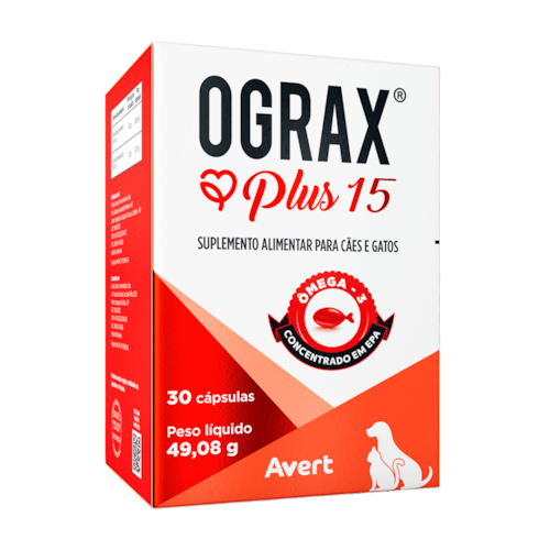 Ograx Plus 15 Suplemento Alimentar Avert Cães e Gatos 30 Cápsulas