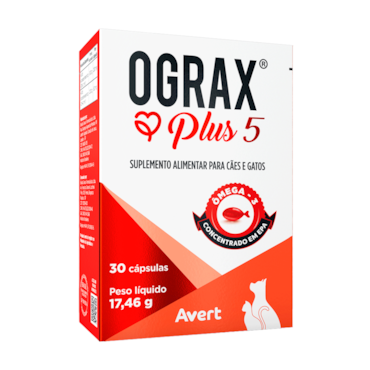 Ograx Plus 5 Suplemento Alimentar Avert Cães e Gatos 30 Cápsulas