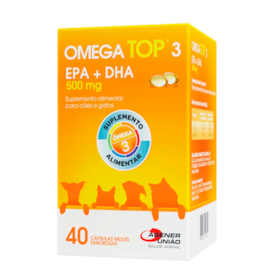 Omega Top 3 500 mg Suplemento com EPA e DHA para Cães e Gatos 40 Cápsulas