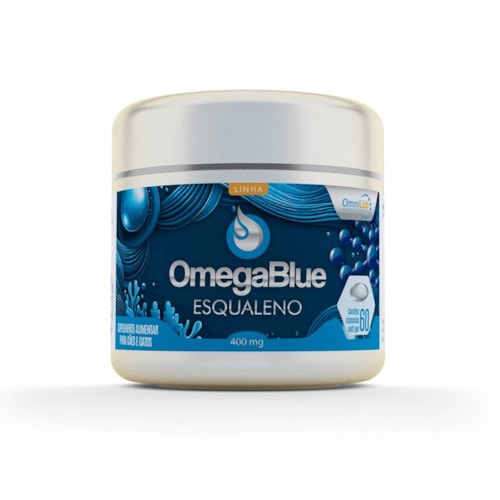 OmegaBlue Esqualeno OmiLab Suplemento Alimentar Antioxidante Cães e Gatos 400 mg 60 Cápsulas