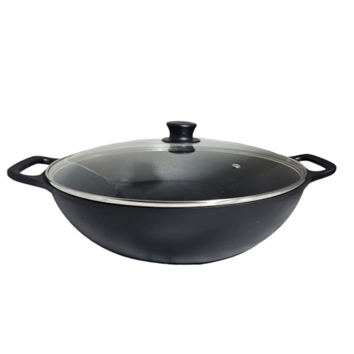 Panela de Ferro Wok com Tampa de Vidro Fundição Libaneza 934981