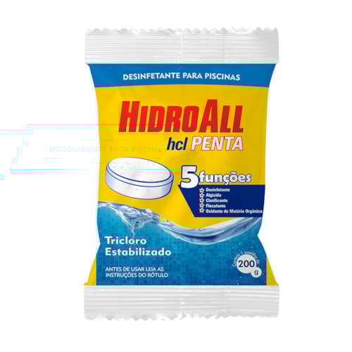 Pastilha de Cloro Hidroall HCL Penta para Piscinas 200g