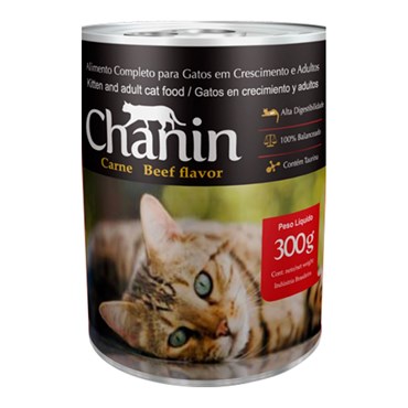 Patê Chanin Cat para Gatos Filhotes e Adultos Sabor Carne Lata 300g