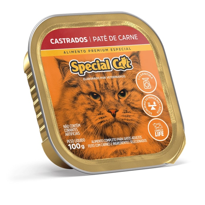 Patê Special Cat para Gatos Adultos Castrados Sabor Carne 100g