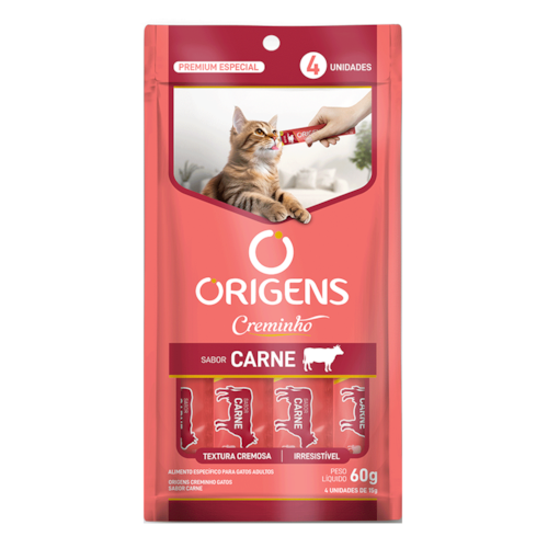 Petisco Cremoso para Gatos Origens Creminho Carne 4 Unidades