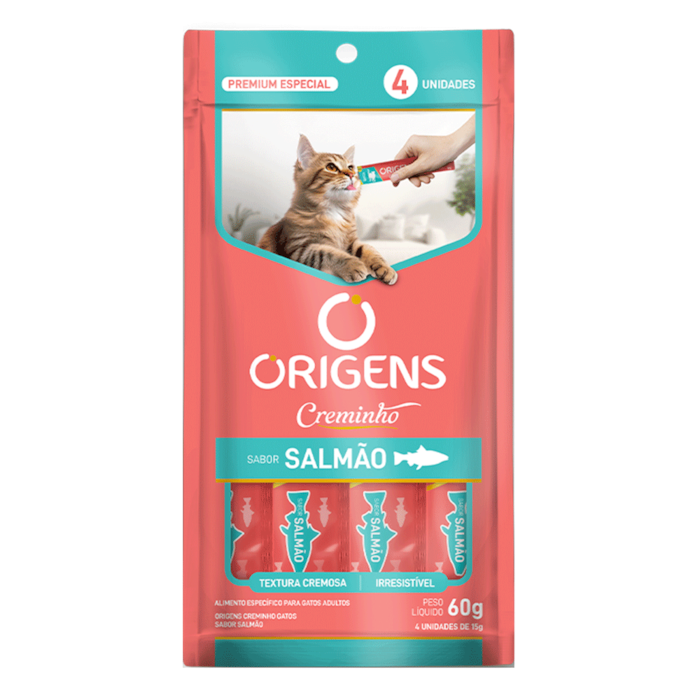 Petisco Cremoso para Gatos Origens Creminho Salmão 4 Unidades
