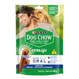 Petisco Dog Chow Extra Life Saúde Oral para Cães Adultos Raças Médias e Grandes 80g