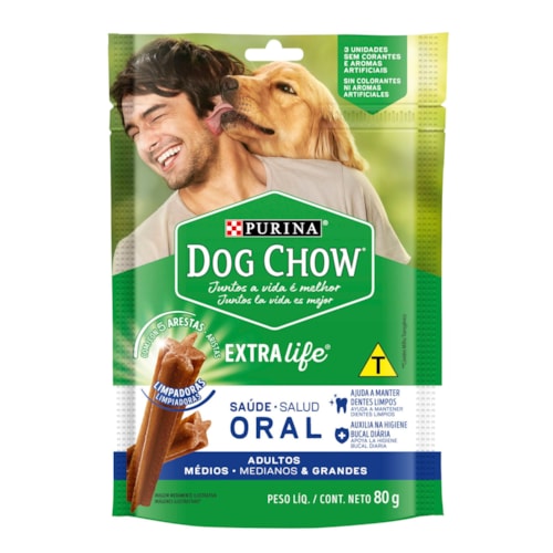 Petisco Dog Chow Extra Life Saúde Oral para Cães Adultos Raças Médias e Grandes 80g