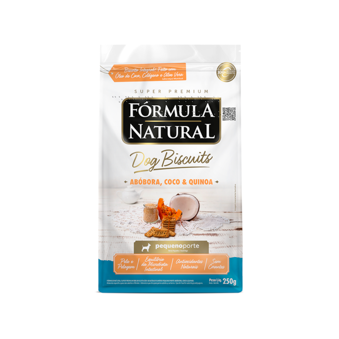 Petisco Fórmula Natural Dog Biscuits Abóbora, Coco e Quinoa para Cães de Pequeno Porte 250g