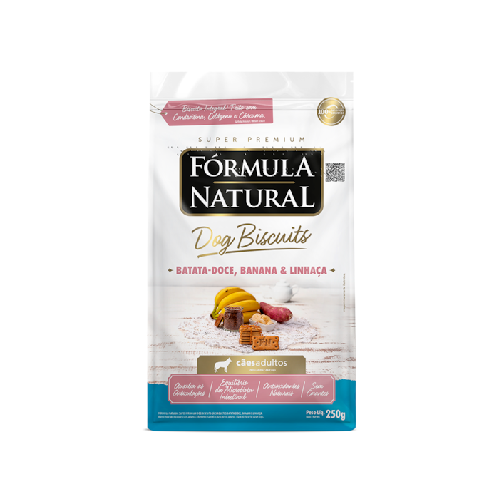 Petisco Fórmula Natural Dog Biscuits Batata-Doce, Banana e Linhaça para Cães Adultos 250g