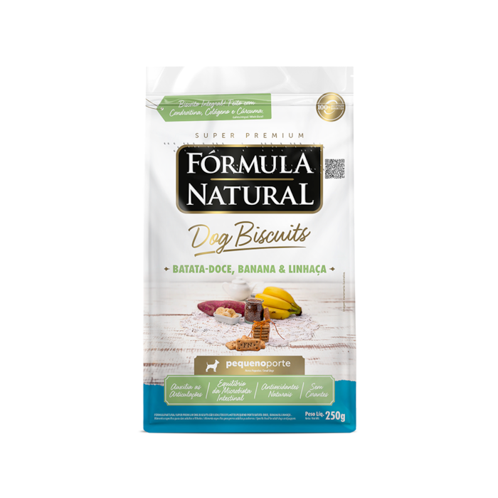 Petisco Fórmula Natural Dog Biscuits Batata-Doce, Banana e Linhaça para Cães de Pequeno Porte 250g