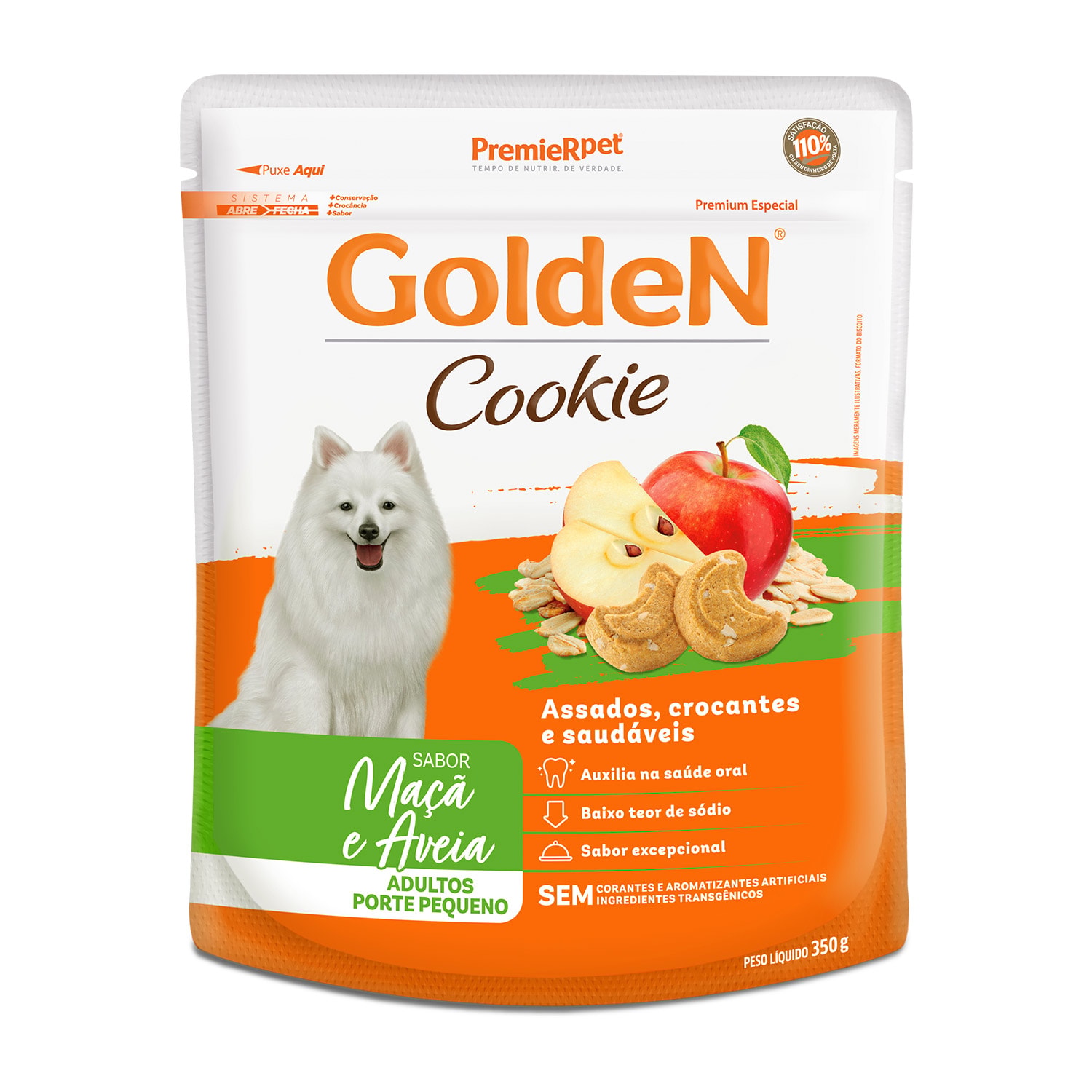 Petisco Premier Pet Golden Cookie Maçã e Aveia para Cães Filhotes 350g