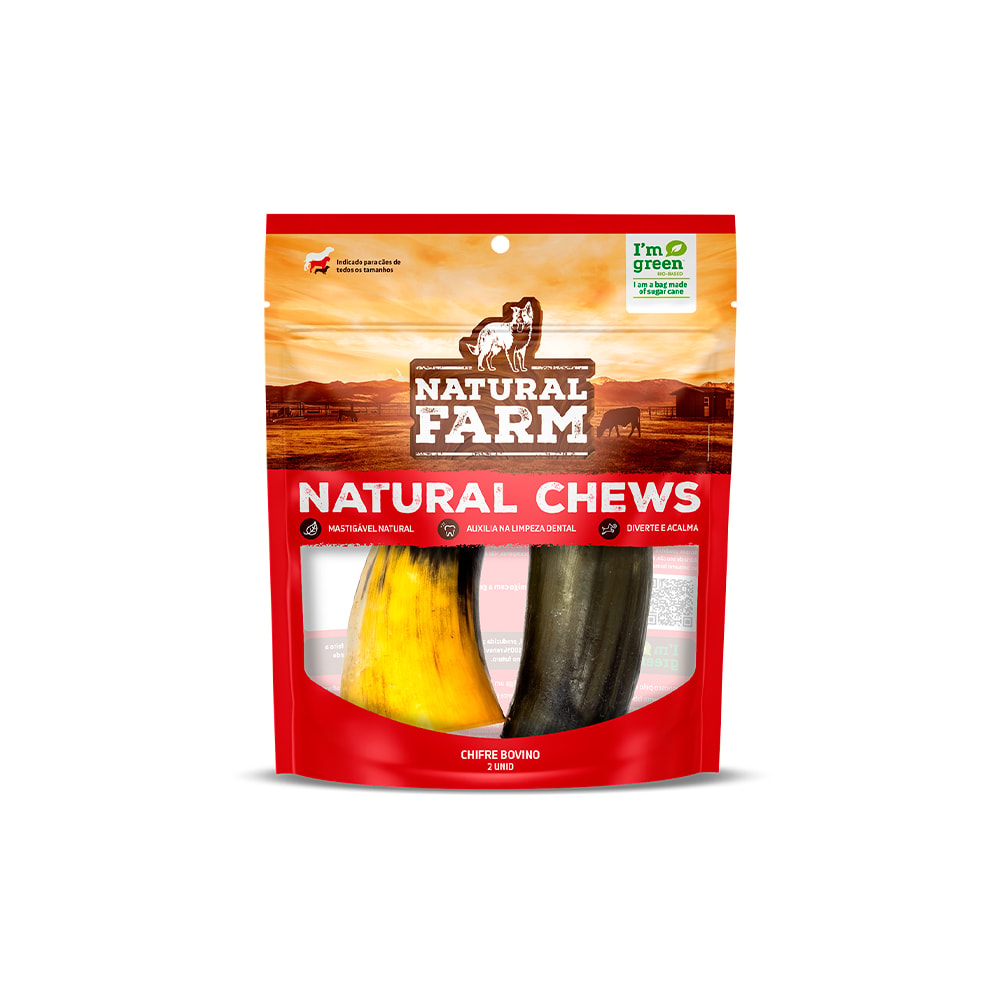 Petisco Natural para Cachorro Chifre Bovino Natural Farm 2 Unidades 258 g