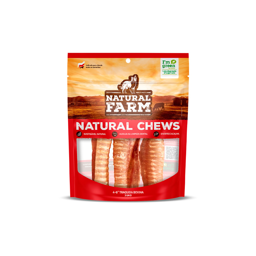 Petisco Natural Traqueia Bovina 4-6 Polegadas Natural Farm 3 un 42 g
