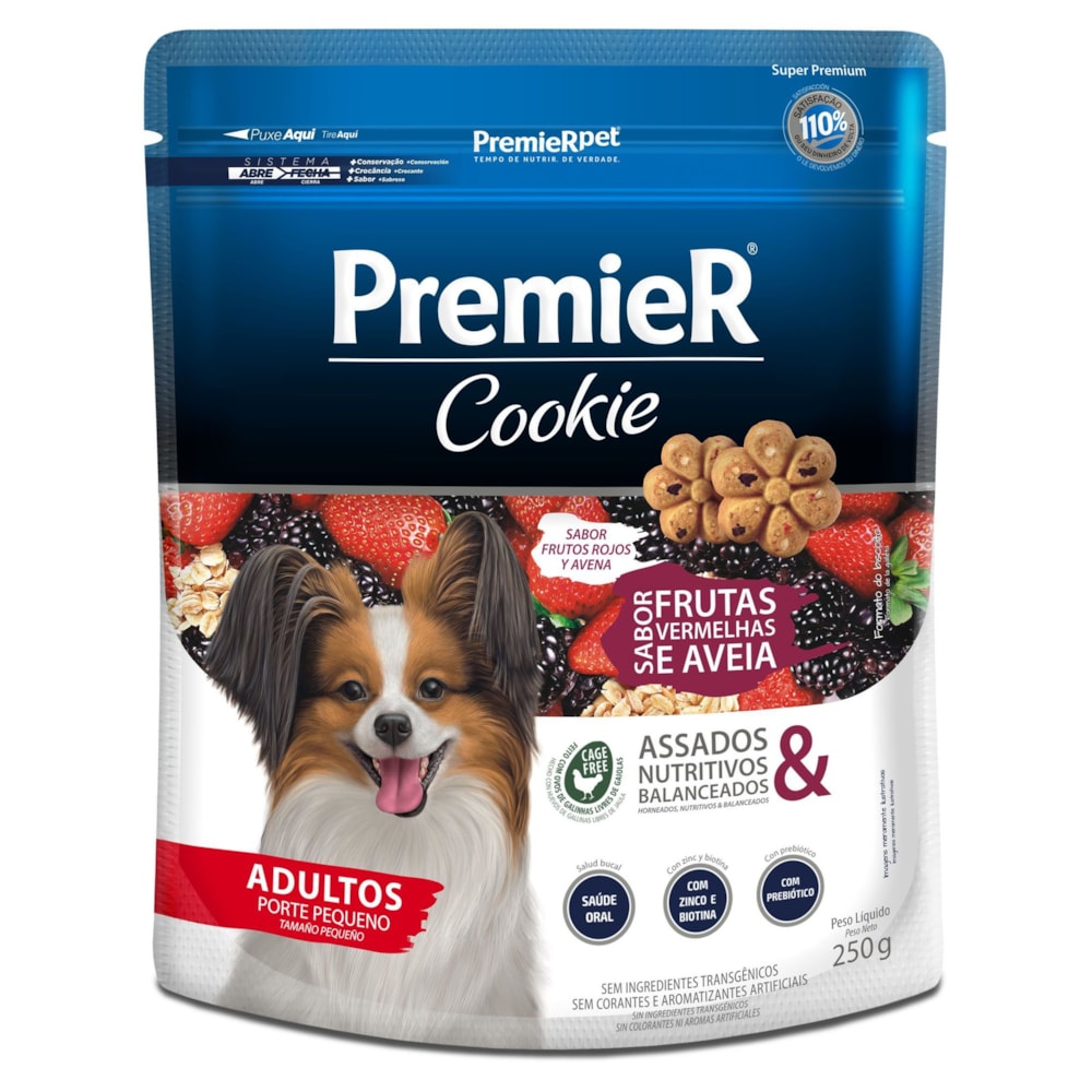 Petisco Premier Cookie Cães Adultos Raças Pequenas Sabor Frutas Vermelhas 250g