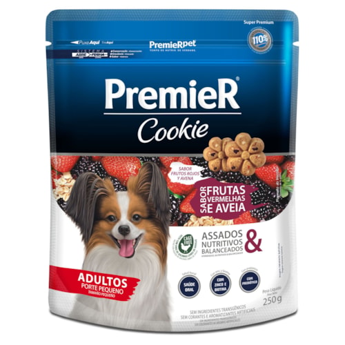 Petisco Premier Cookie Cães Adultos Raças Pequenas Sabor Frutas Vermelhas 250g