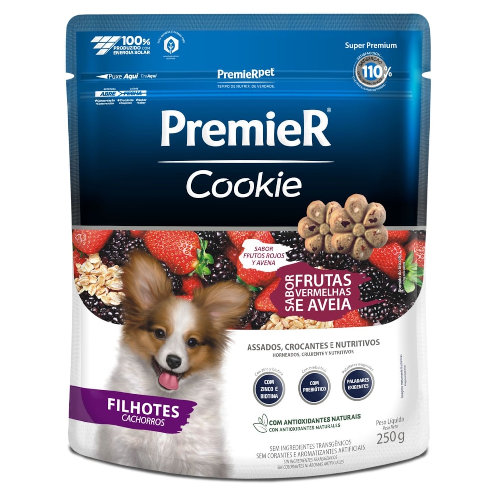 Petisco Premier Cookie Cães Filhotes Sabor Frutas Vermelhas 250g