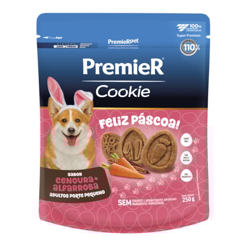 Petisco Premier Cookie Edição de Páscoa Sabor Cenoura e Alfarroba Cães Porte Pequeno 250 g