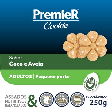 Petisco Premier Cookie Sabor Coco e Aveia para Cães Adultos de Raças Pequenas 250 g