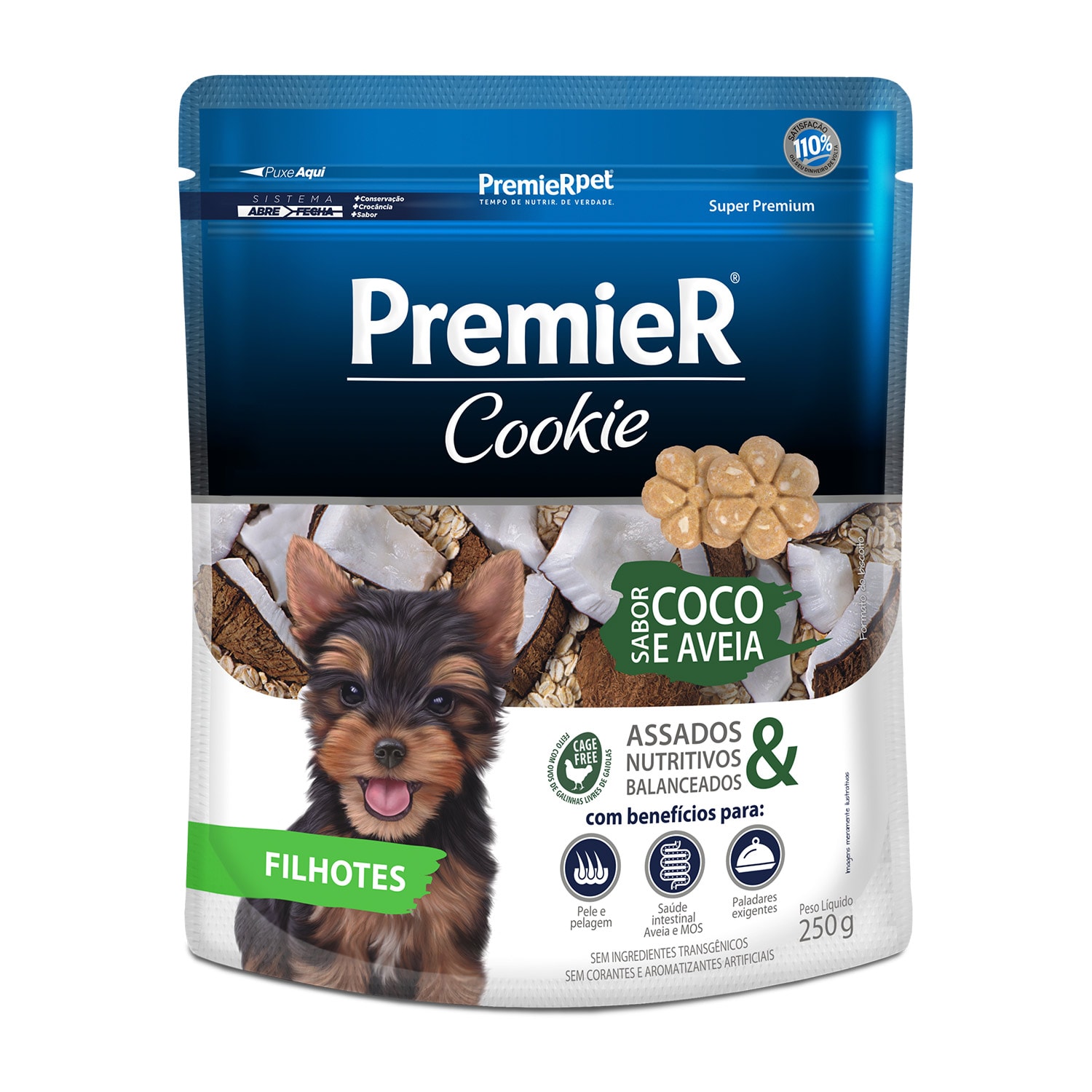 Petisco Premier Cookie Sabor Coco e Aveia para Cães Filhotes 250g