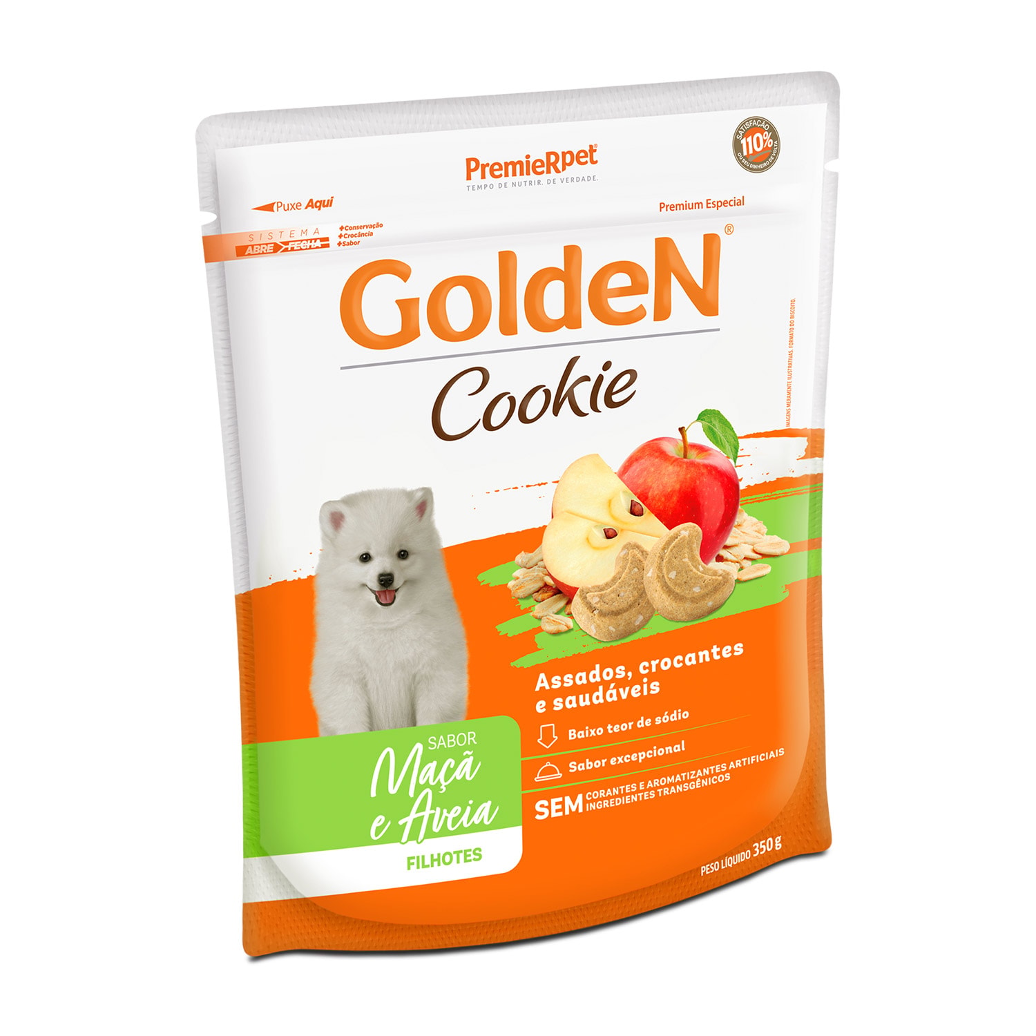 Petisco Premier Pet Golden Cookie Maçã e Aveia para Cães Filhotes 350g