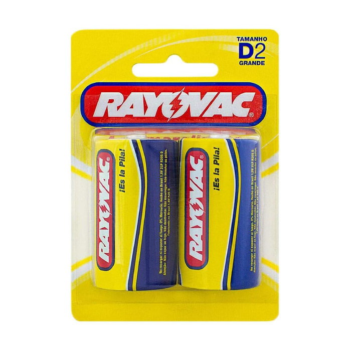 Pilha Alcalina Rayovac Grande D2 Blister com 2 Unidades