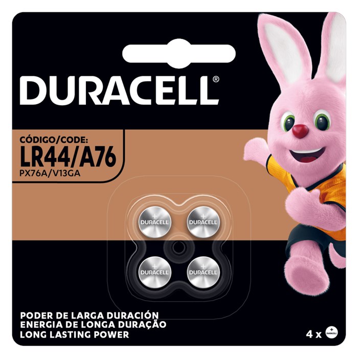 Pilha/Bateria Alcalina Duracell Botão LR44/A76 1,5V - 4 UN