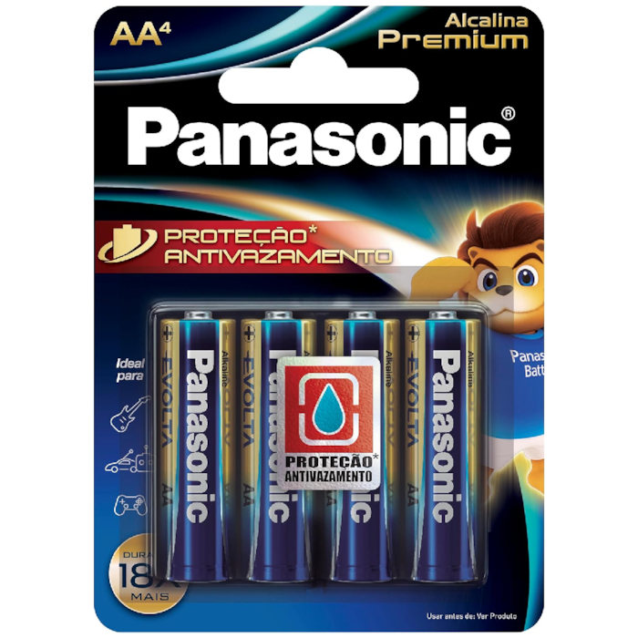 Pilha Panasonic Alcalina Premium Pequena AA com 4 Unidades