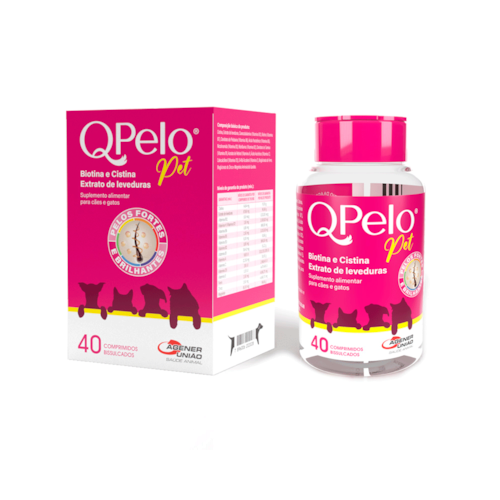 QPelo Pet Agener Suplemento para Cães e Gatos Pelos Fortes e Brilhantes 40 Comprimidos
