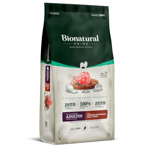 Ração Bionatural Prime Cães Adultos Raças Pequenas Cordeiro, Blueberry, Coco e Aveia 15 kg